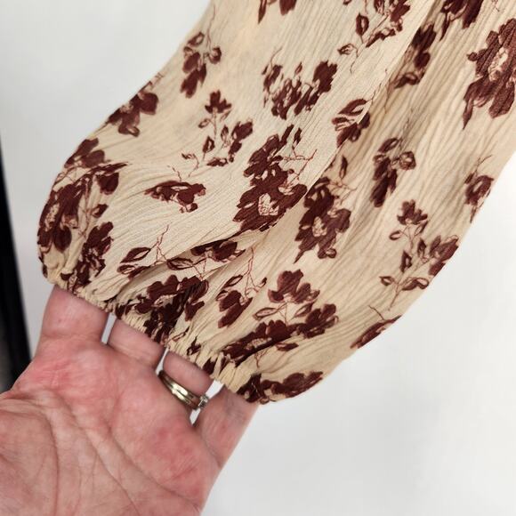 Grade & Gather Cream Floral Smocked Ruffle Long Balloon Sleeve Blouse Women L - Picture 7 of 9